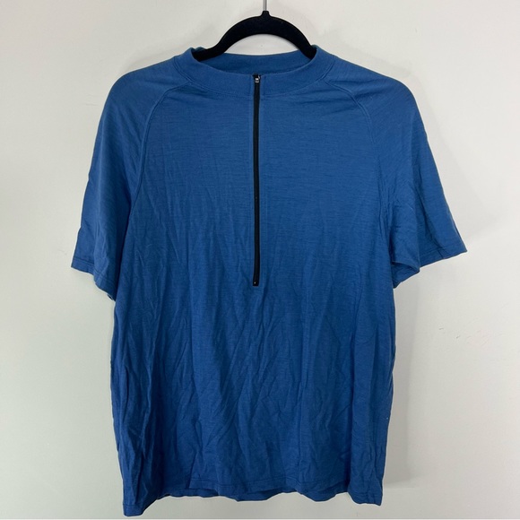 ibex Other - IBEX Merino Wool Blue Zippered Shirt Short Sleeve 460